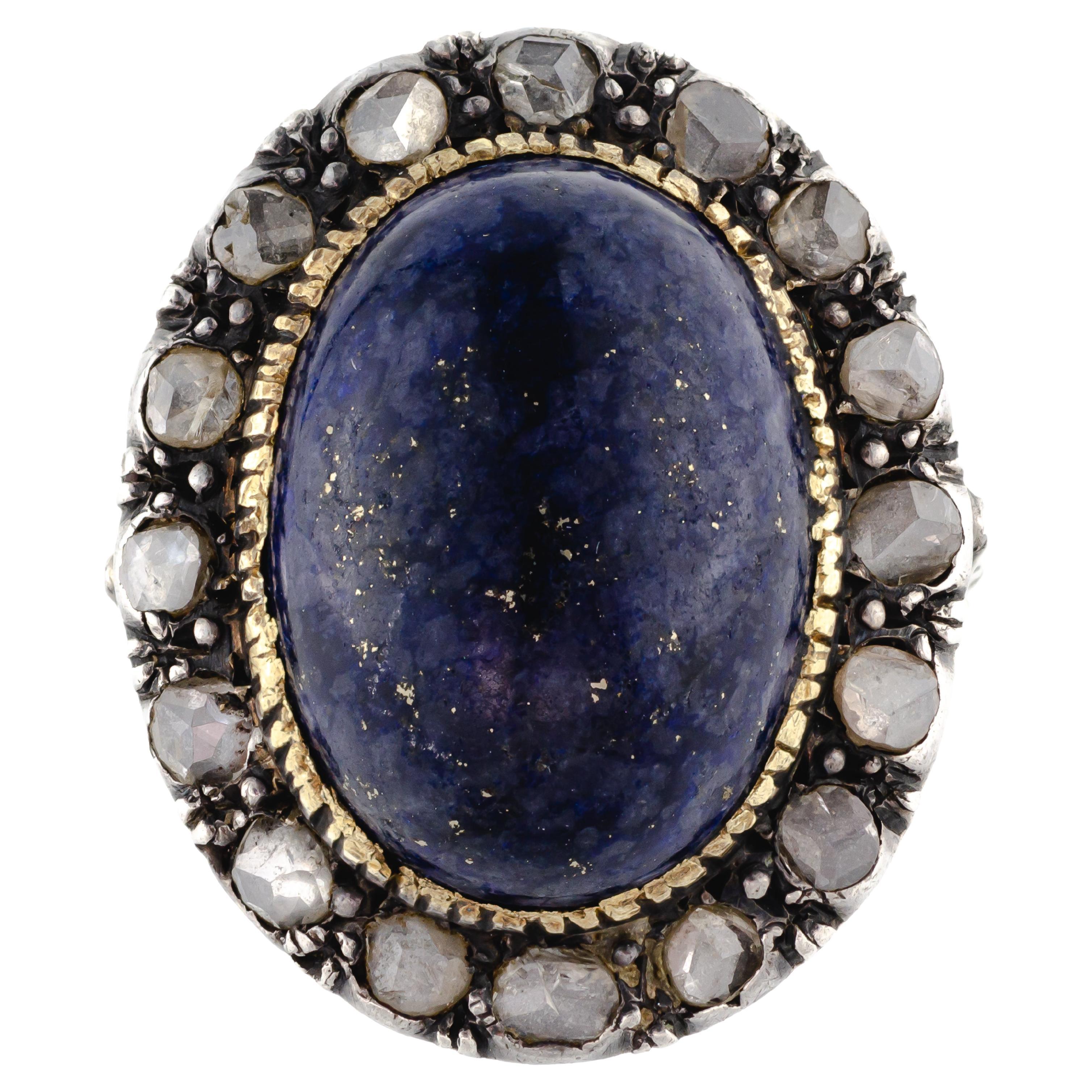 Attractive Circa 1915 Lapis and Rosecut Diamond Ring For Sale