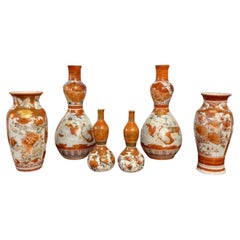 Attractive collection of six antique Japanese Kutani shaped vases