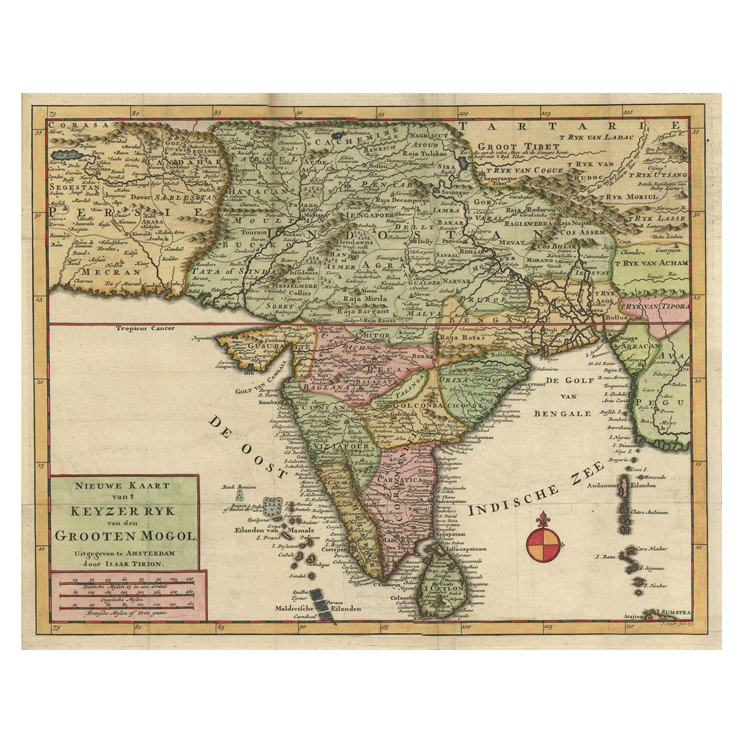 Atractivo mapa detallado del Imperio del Gran Mogol, incluida la India, 1731