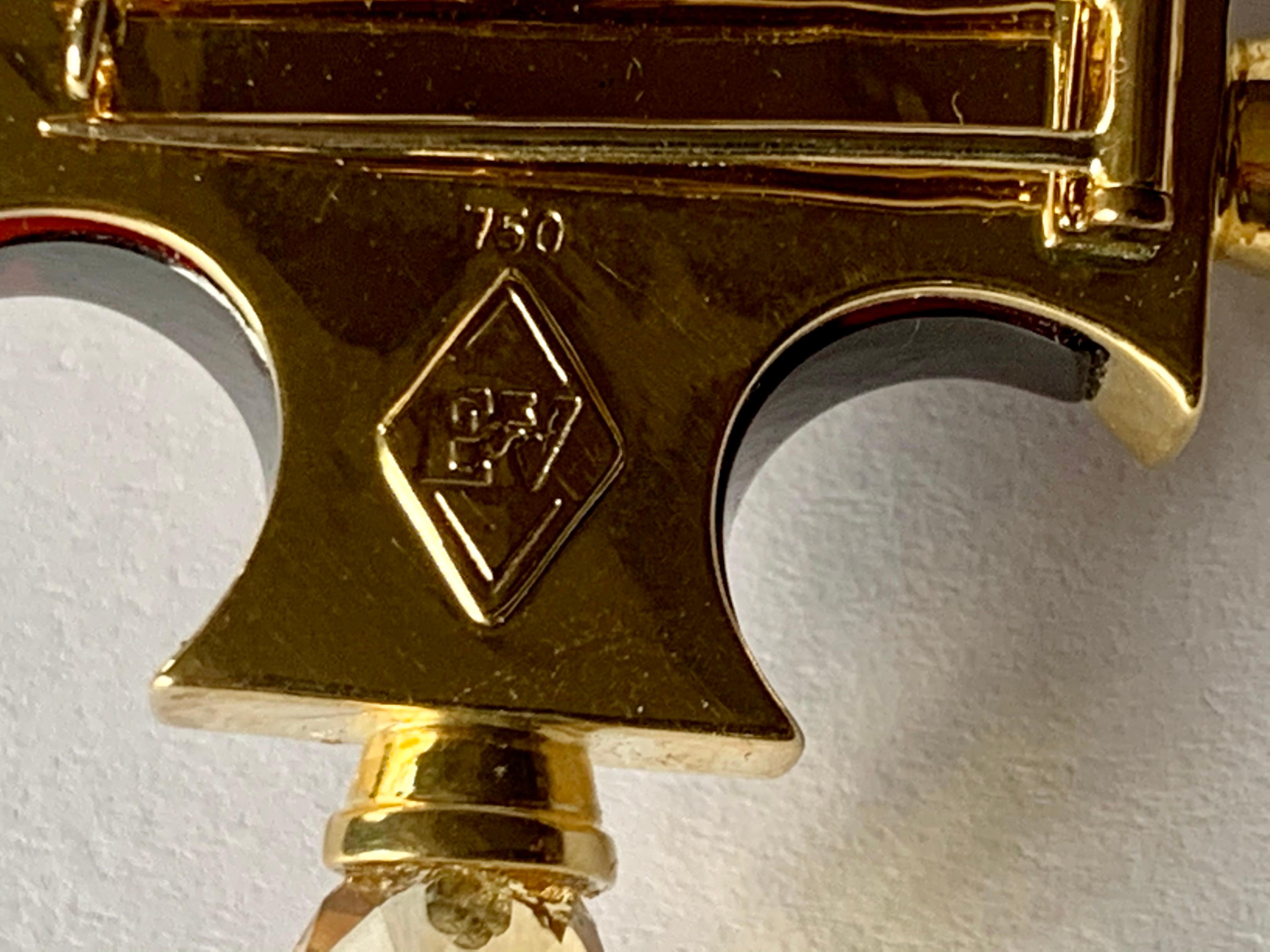 Attrayante broche ou pendentif croix de Malte en or jaune 18 carats, diamants et citrine Excellent état - En vente à Zurich, Zollstrasse
