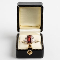 Attractive Emerald Cut Morganite and Baguette Cut Diamond Ring