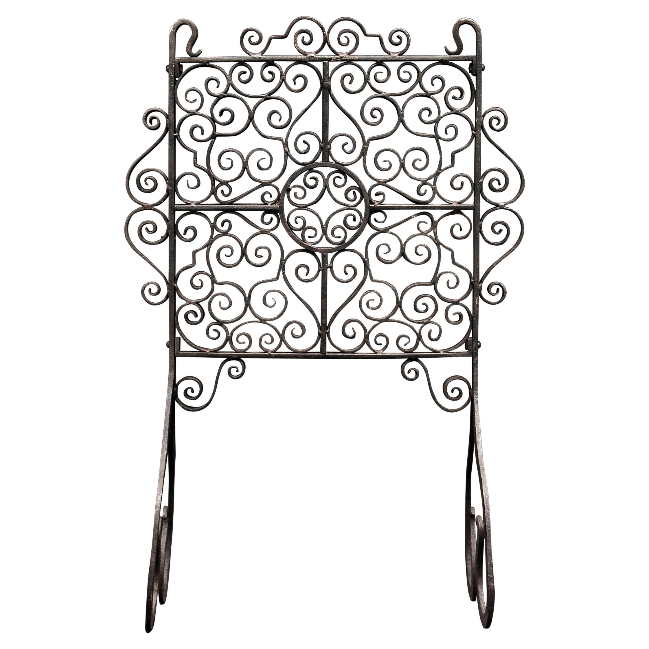 Attractive English Wrought Iron Firescreen For Sale