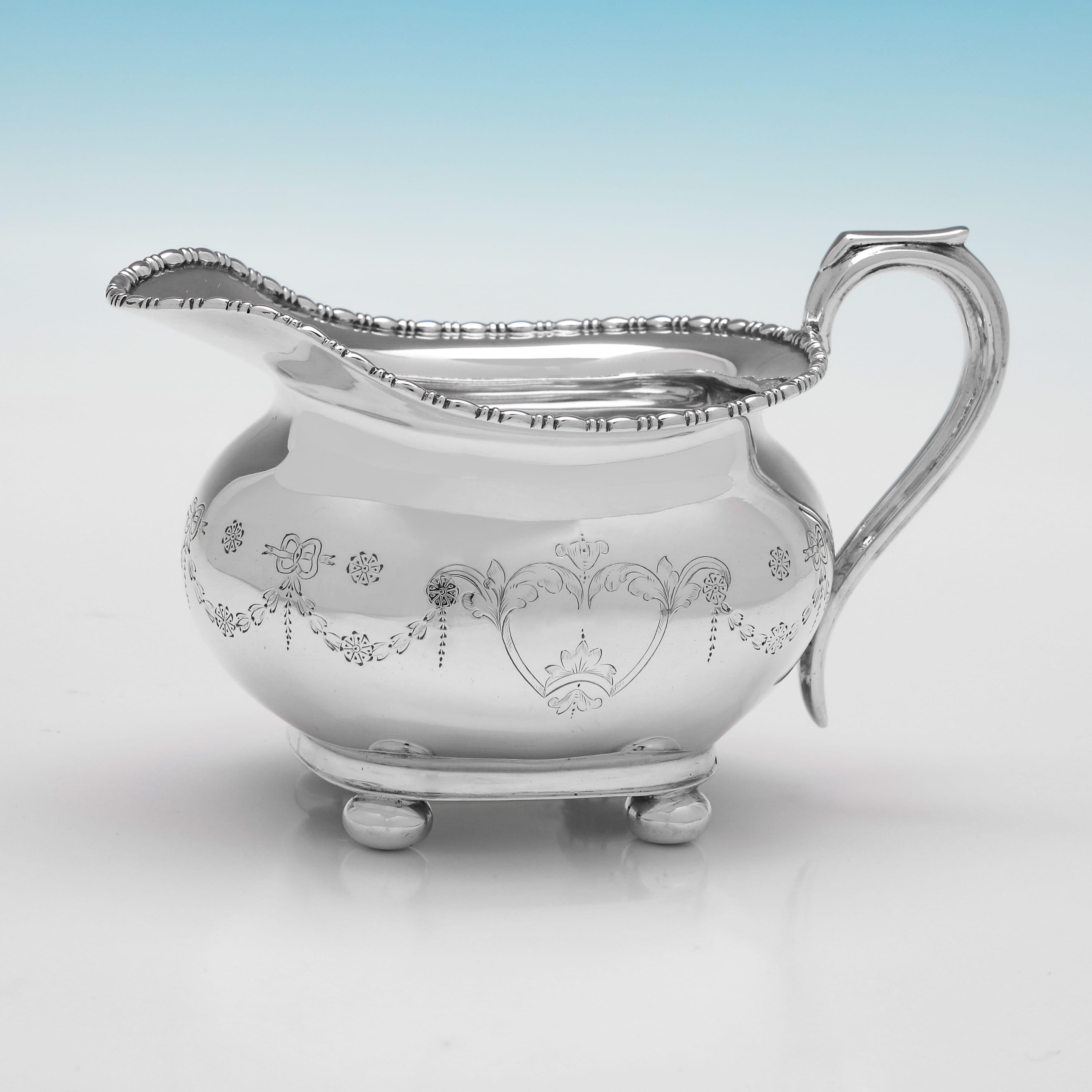 Attractive engraved antique sterling silver teaset made in 1912 For Sale 2