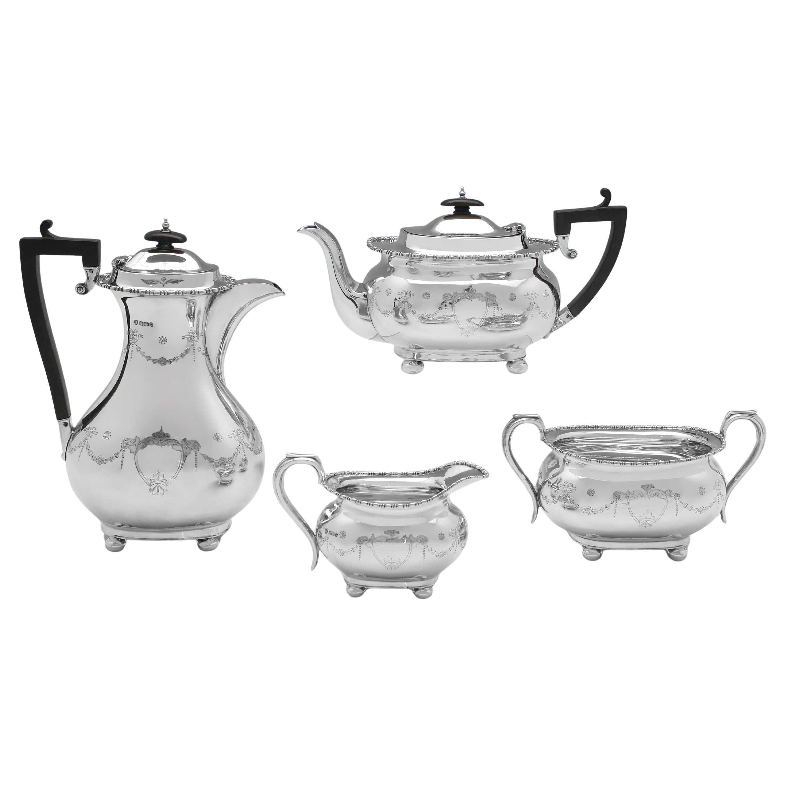 Attractive engraved antique sterling silver teaset made in 1912