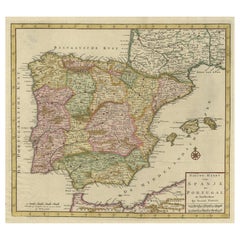 Attraente mappa antica incisa che mostra la Spagna, il Portogallo, Maiorca, Ibiza ecc. 1760 ca.