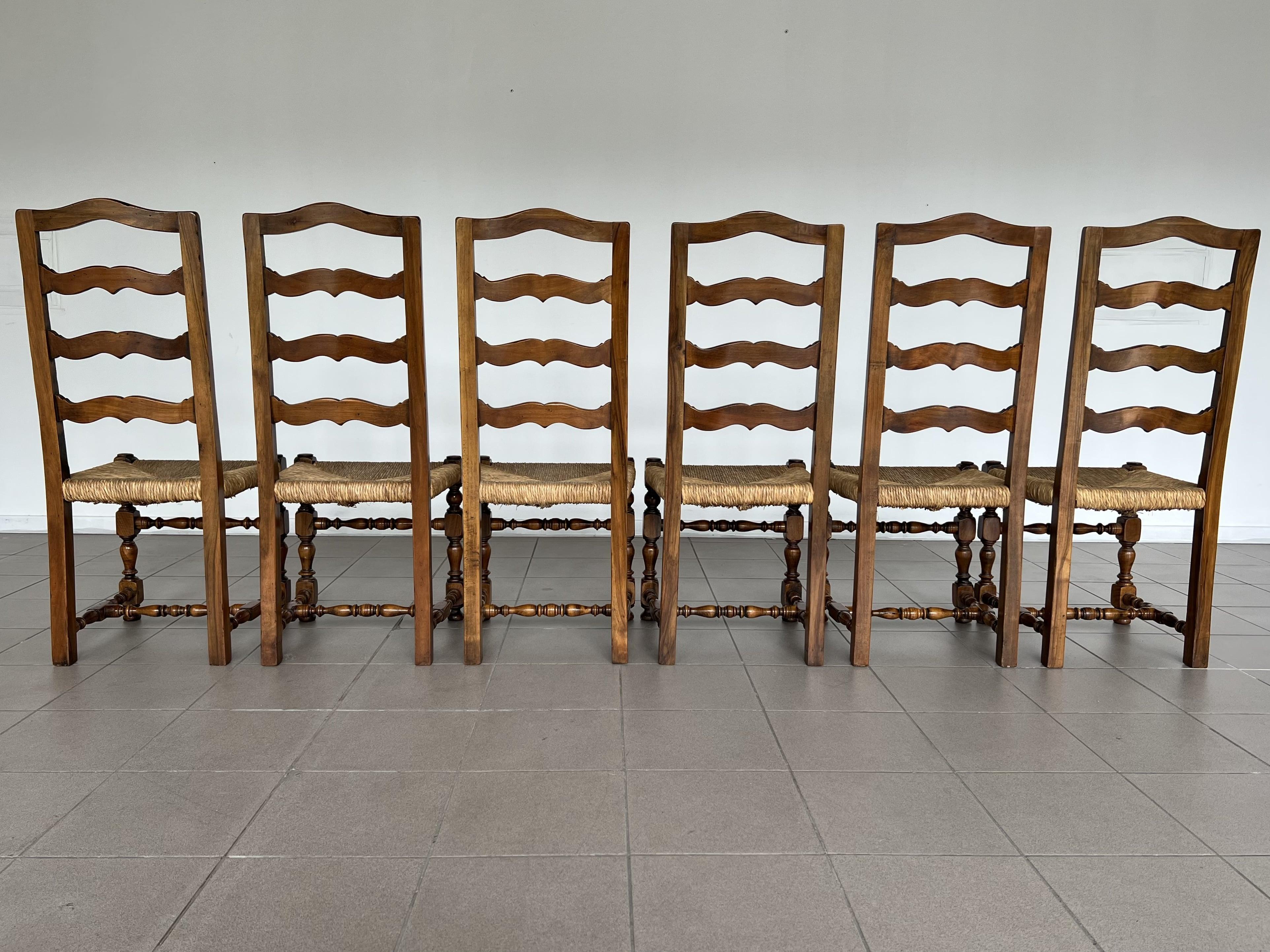Attractive French Ladder Back Dining Chairs With Rush Woven Seats - Set of 6 8