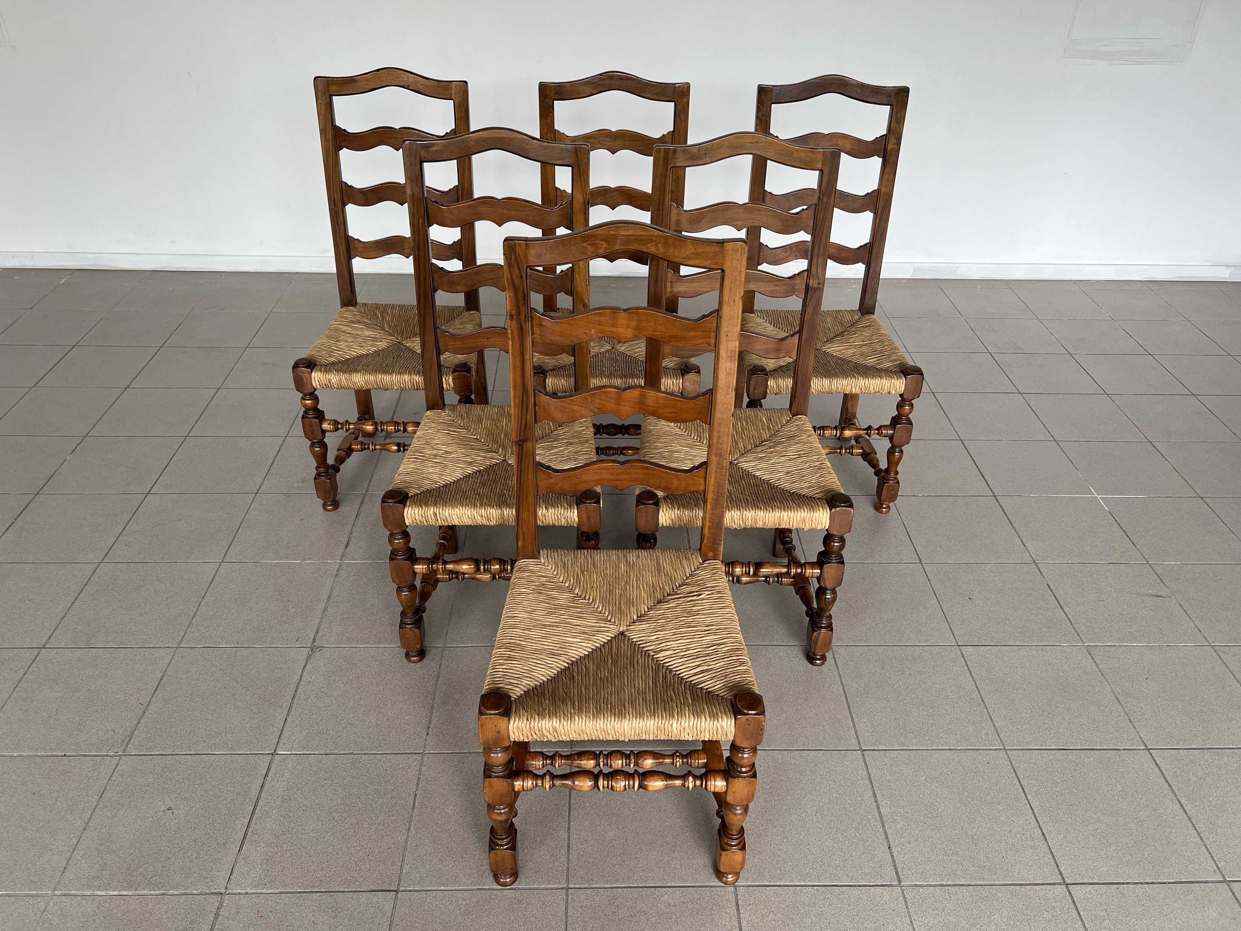 Attractive French Ladder Back Dining Chairs With Rush Woven Seats - Set of 6 2