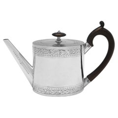 Antique Attractive, George III 18th Century Sterling Silver 'Drum' Teapot - London 1798