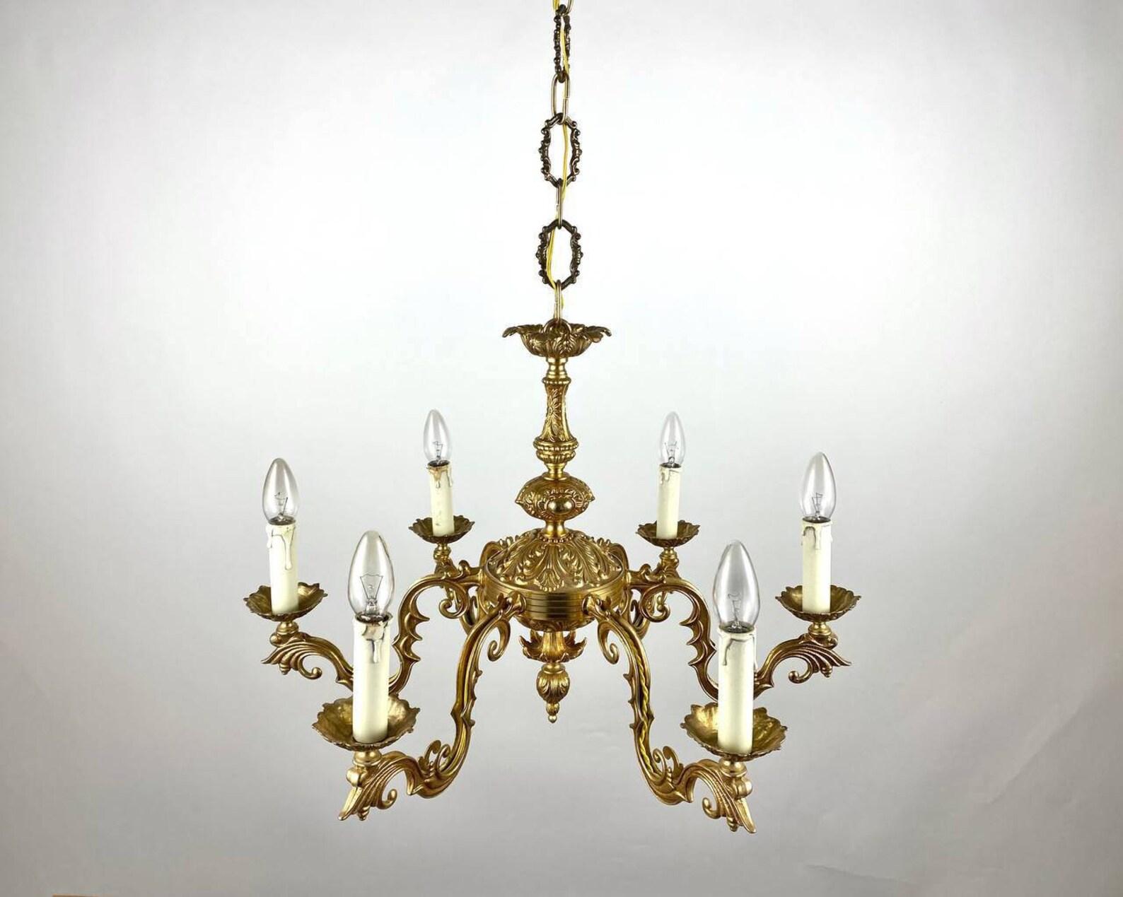 Vintage Gilt Brass Chandelier. 

French 1960s lighting. 

The material of manufacture of this unique chandelier is gilded BRASS which is characterized by increased strength, corrosion resistance and durability. 

This brass chandelier is made in the