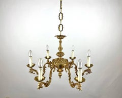 Attractive Gilt Brass Chandelier  6-Arm French Ceiling Lamp, 1960s