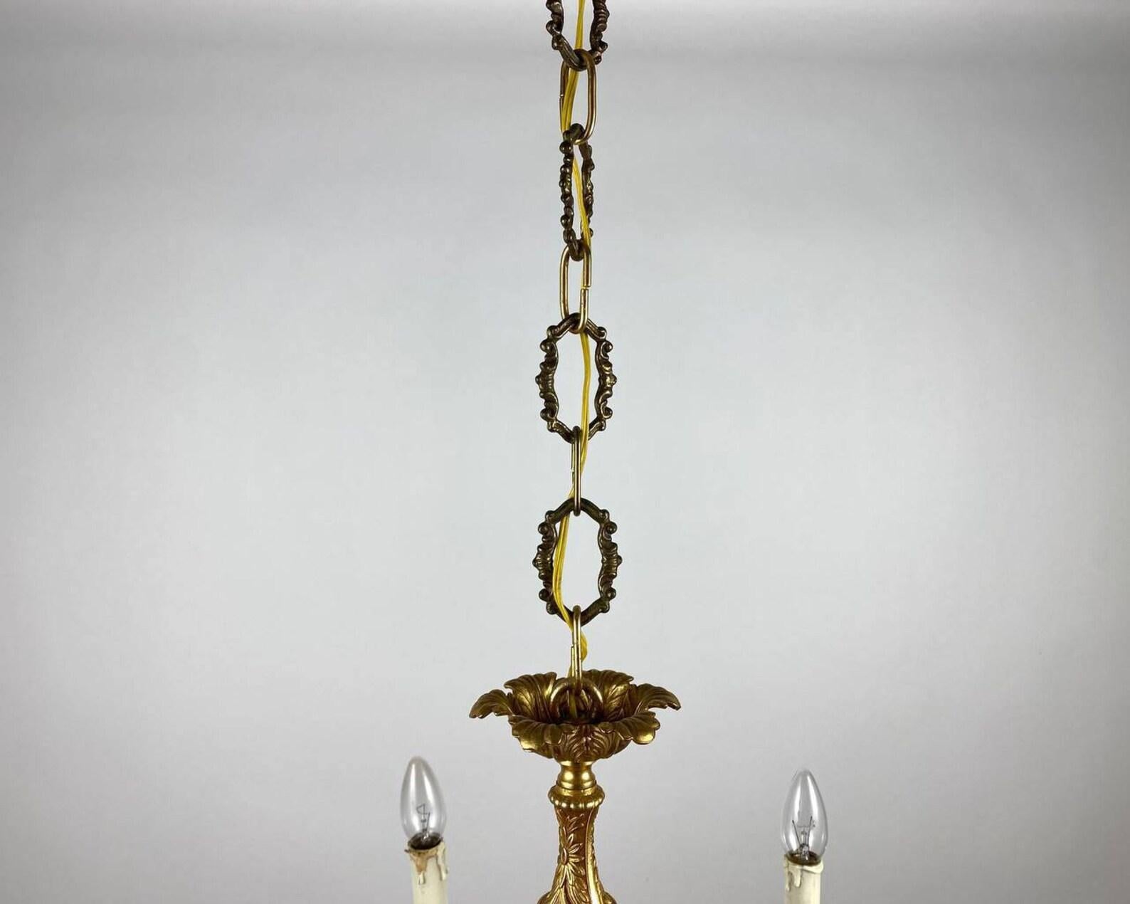 Attractive Gilt Brass Chandelier  6-Arm French Ceiling Lamp, 1960s For Sale 3