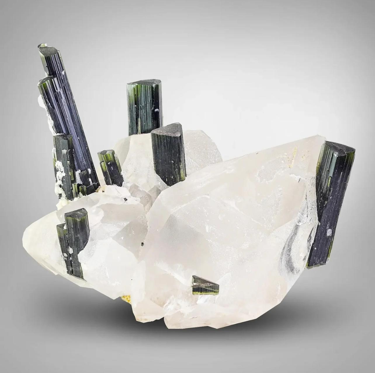 Attractive Green Cap Tourmaline Crystals On Clear Quartz From Pakistan For Sale 3