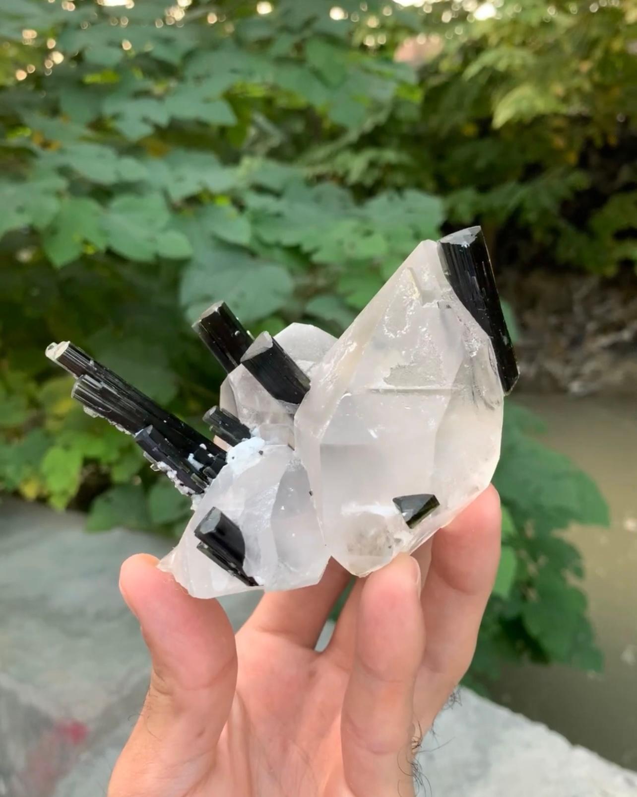 Attractive Green Cap Tourmaline Crystals On Clear Quartz From Pakistan For Sale 1