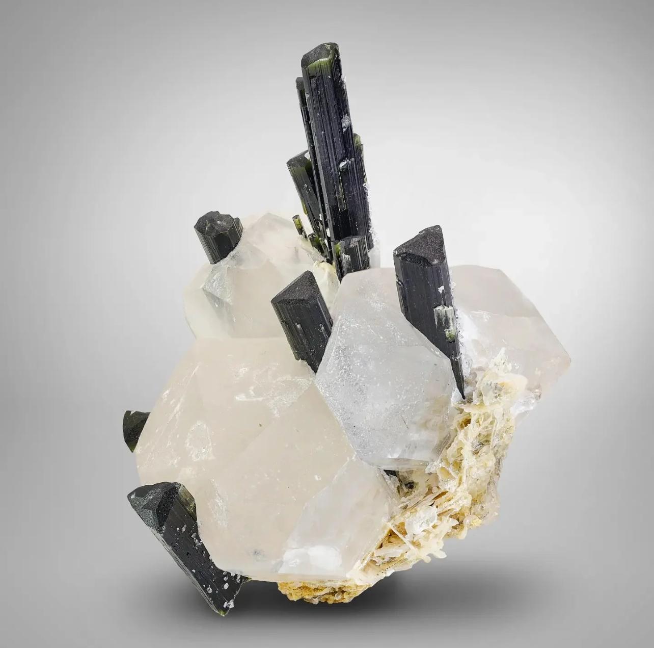 Attractive Green Cap Tourmaline Crystals On Clear Quartz From Pakistan For Sale 2