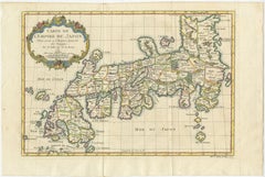 Attractive Hand-Tinted Antique Map of Japan, Published in 1752