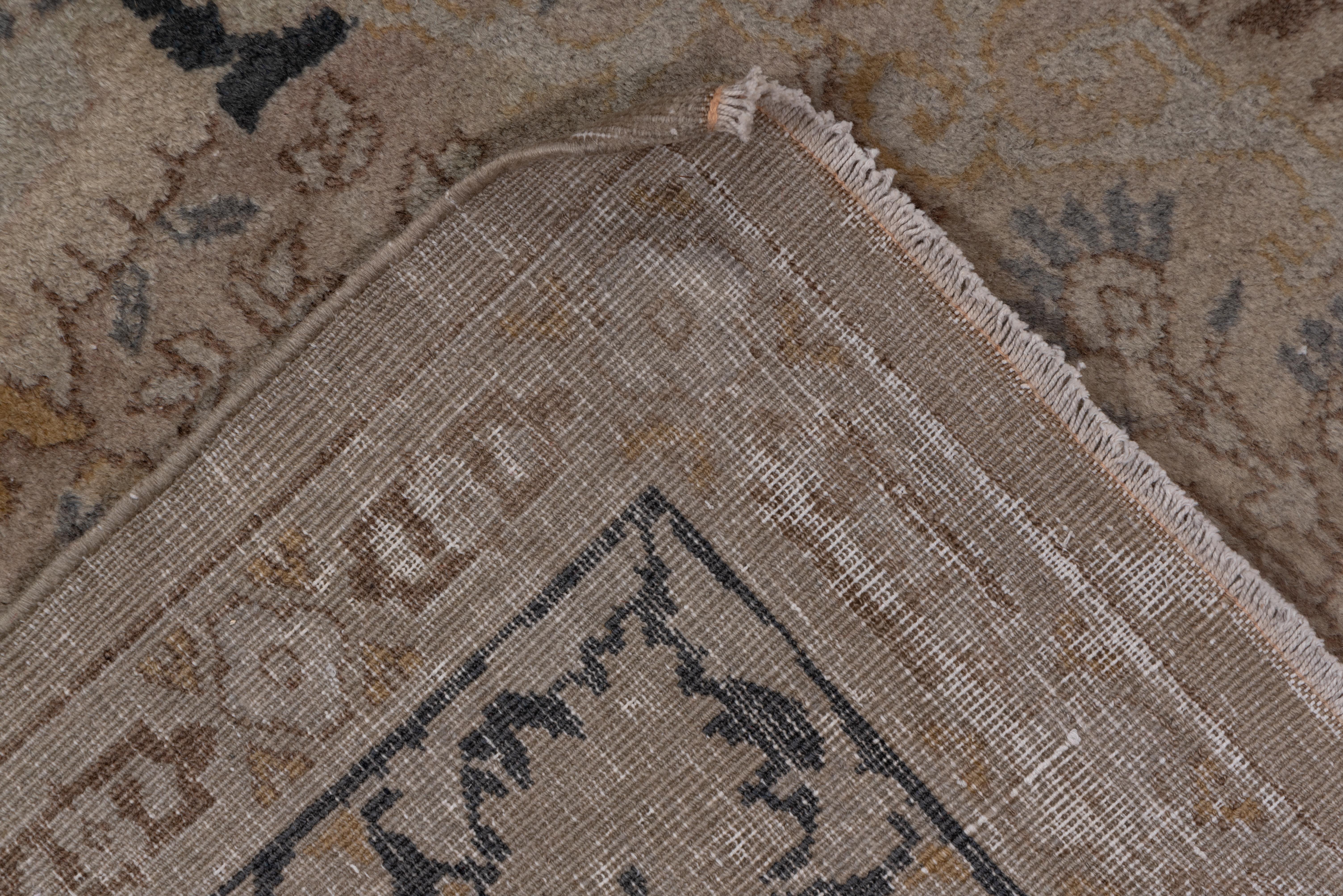 Wool Attractive Indian Laristan Gallery Carpet, Grey Tones, Neutral Palette