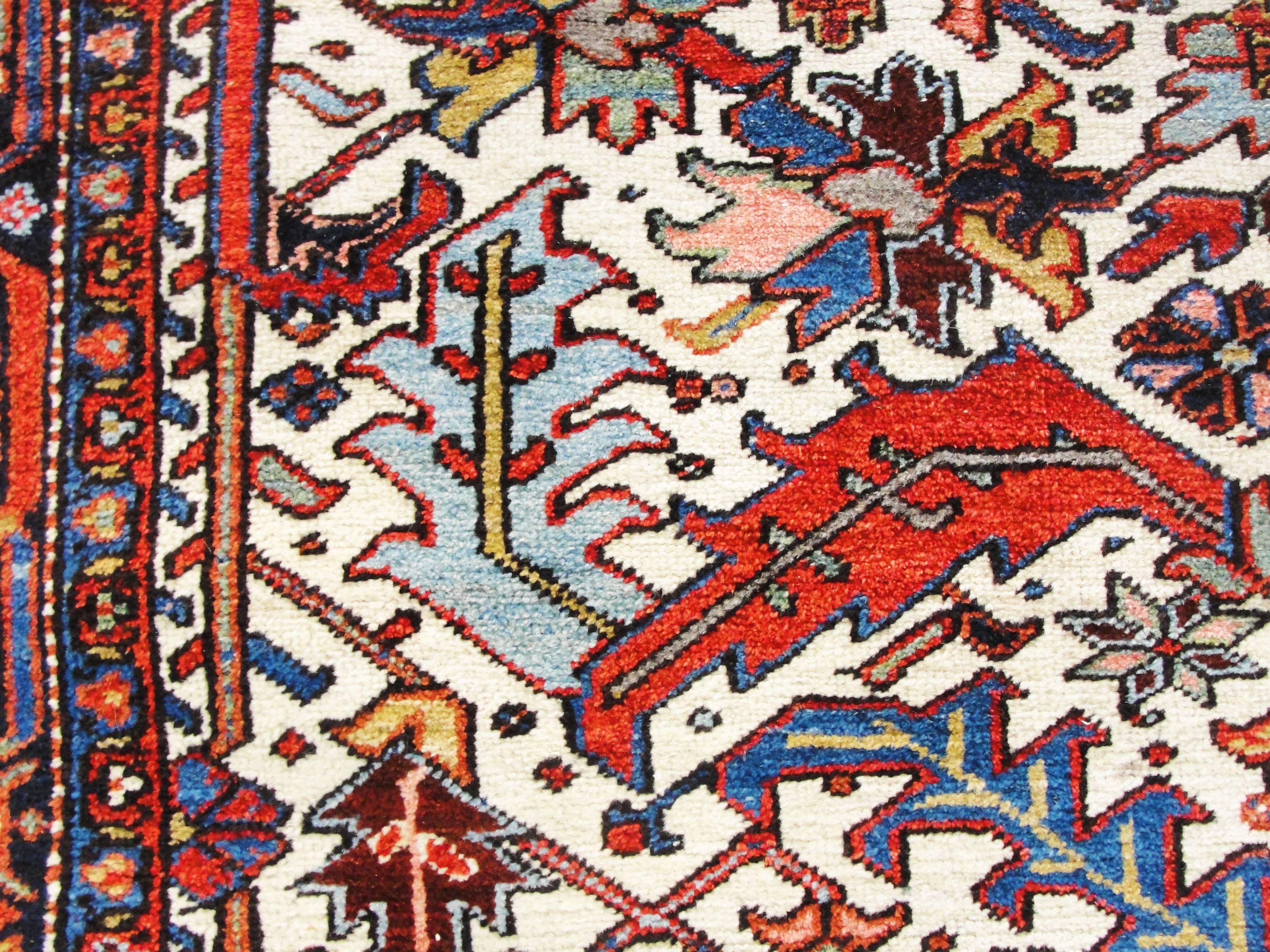 Antique Ivory Persian Tree of Life Heriz Carpet, 7'3