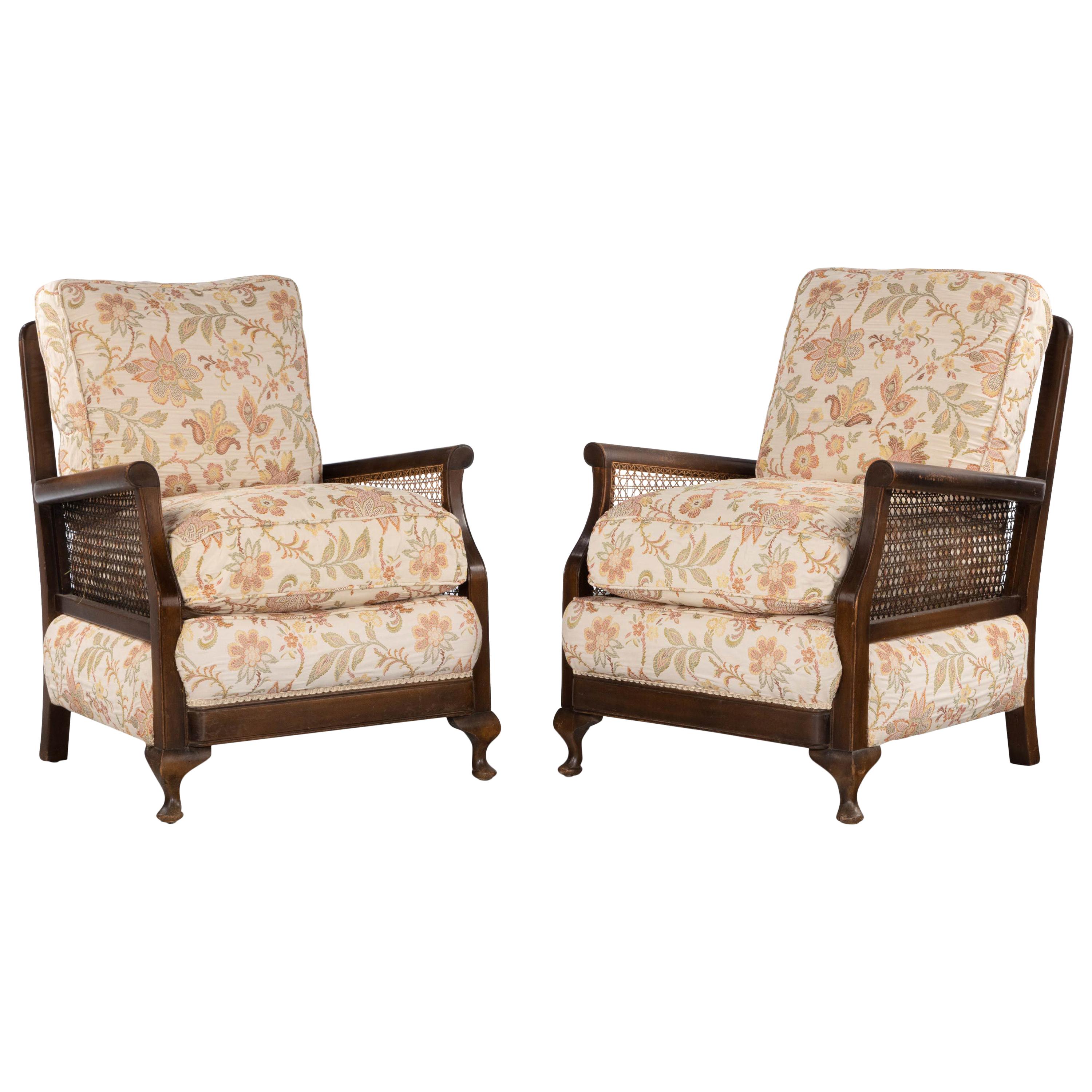 Attractive Late 20th Century Pair of Mahogany and Canework Chairs