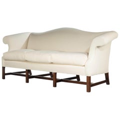 Retro Attractive Mahogany Framed Camelback Sofa in the Manner of Thomas Chippendale