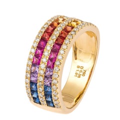Attractive Multisapphire Diamond Rose Gold 18K Ring for Her