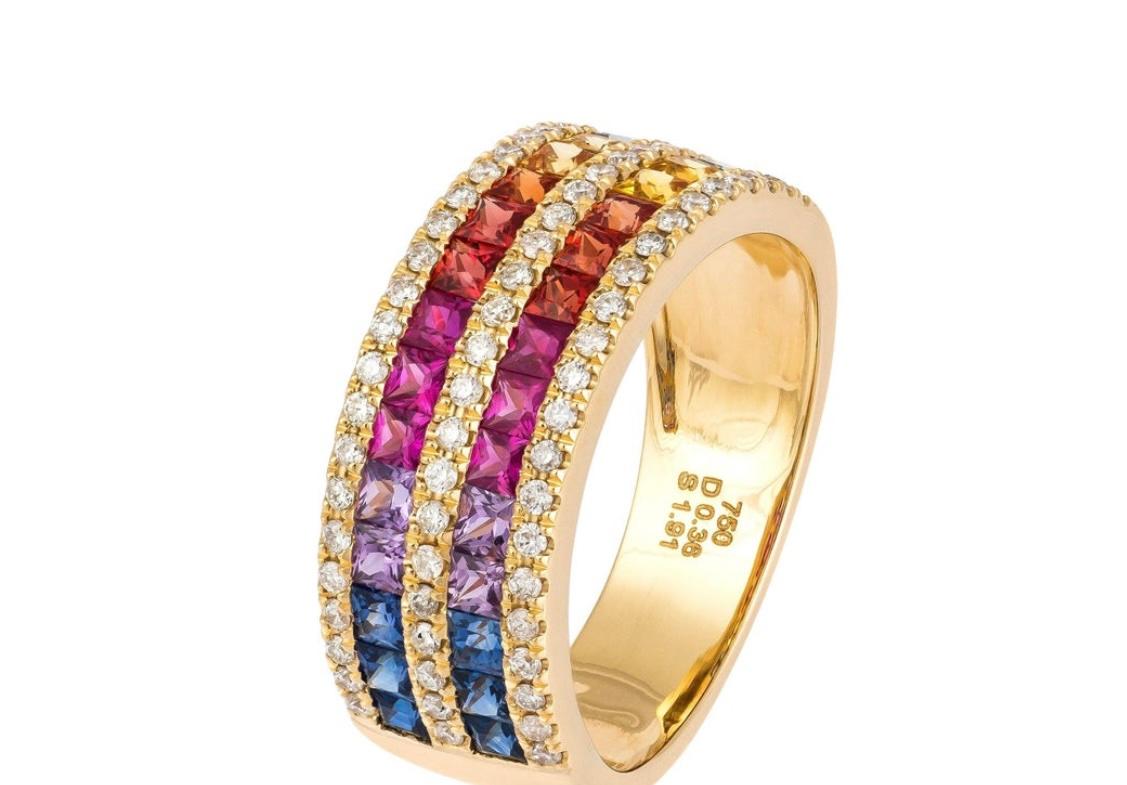 For Sale:  Attractive Multisapphire Diamond Rose Gold 18K Ring for Her 3
