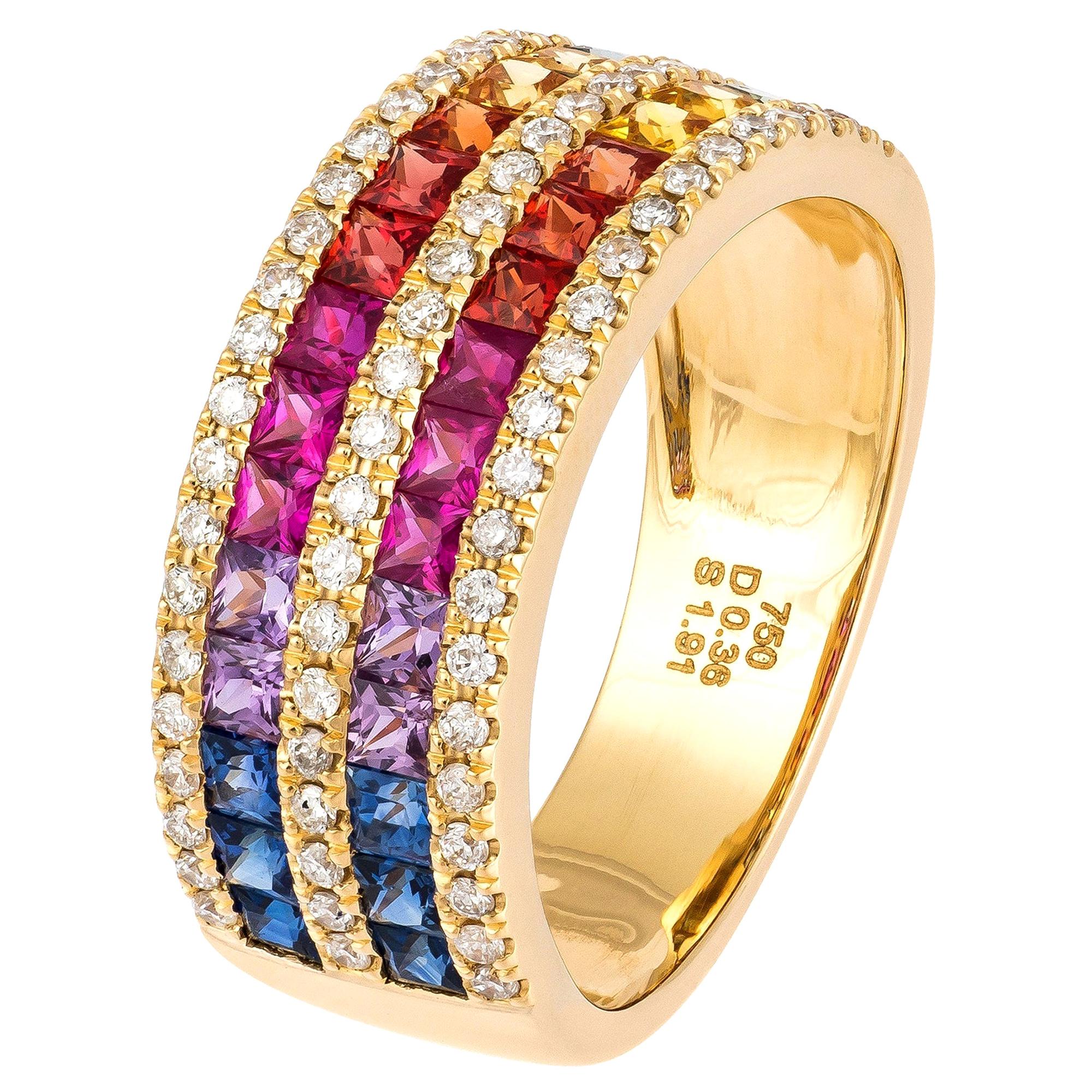 For Sale:  Attractive Multisapphire Diamond Rose Gold 18K Ring for Her