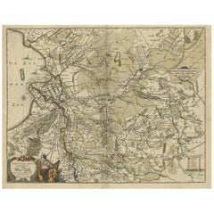 Jolie carte originale de la province d'Overijssel, Pays-Bas, vers 1700