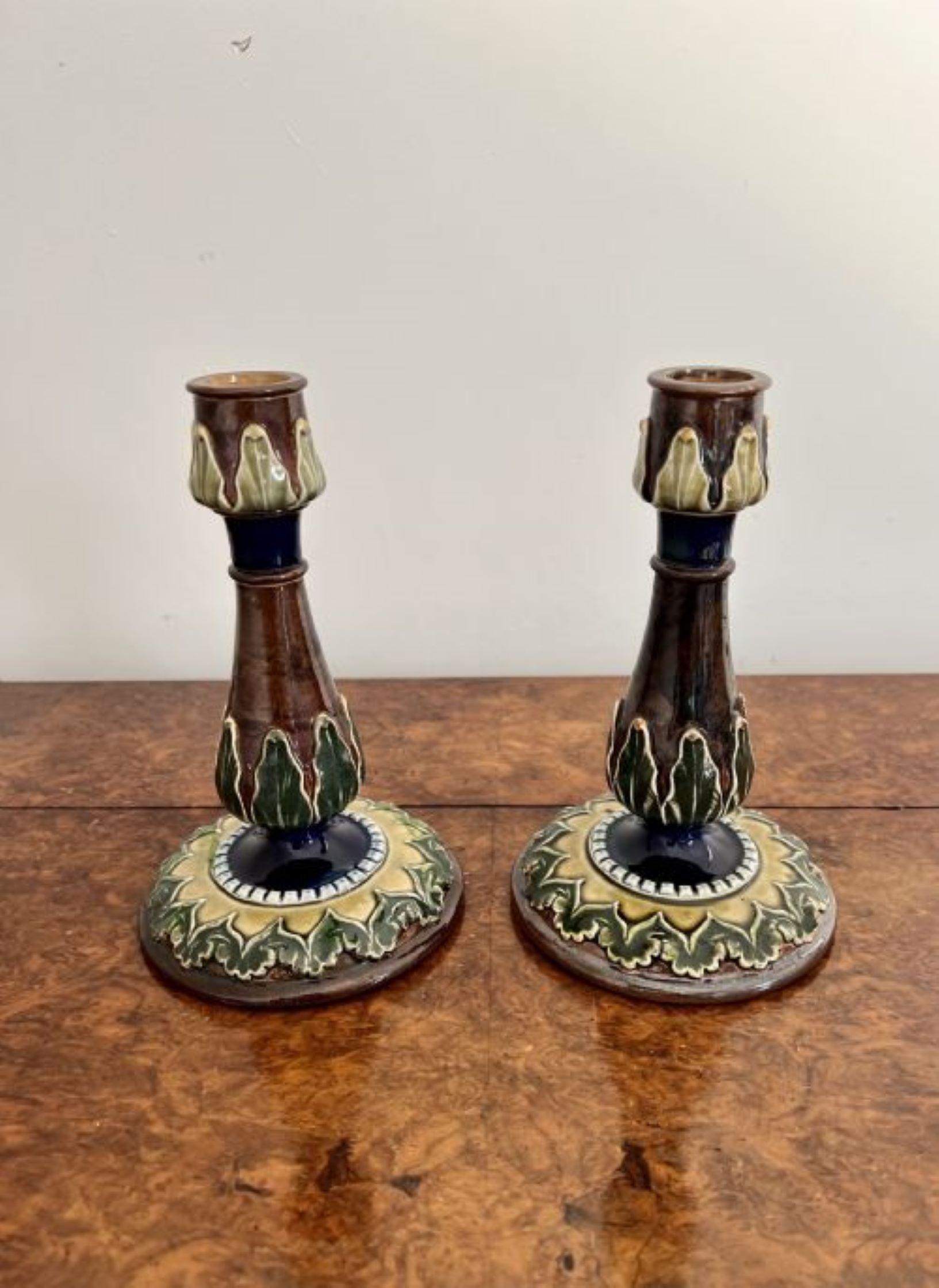 20th Century Attractive pair of antique Royal Doulton candlesticks  For Sale