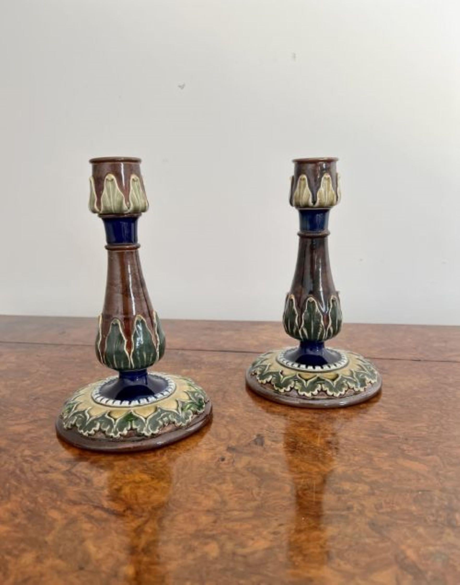 Attractive pair of antique Royal Doulton candlesticks  For Sale 1