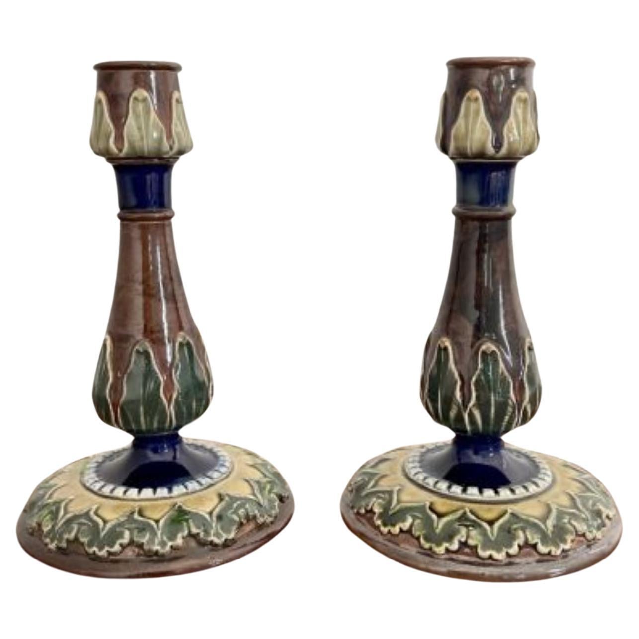 Attractive pair of antique Royal Doulton candlesticks 