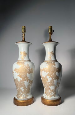 Attractive Pair of Large Japanese Chinoiserie Designer Ceramic Lamps