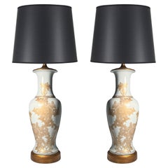 Attractive Pair of Large Japanese Chinoiserie Designer Ceramic Lamps