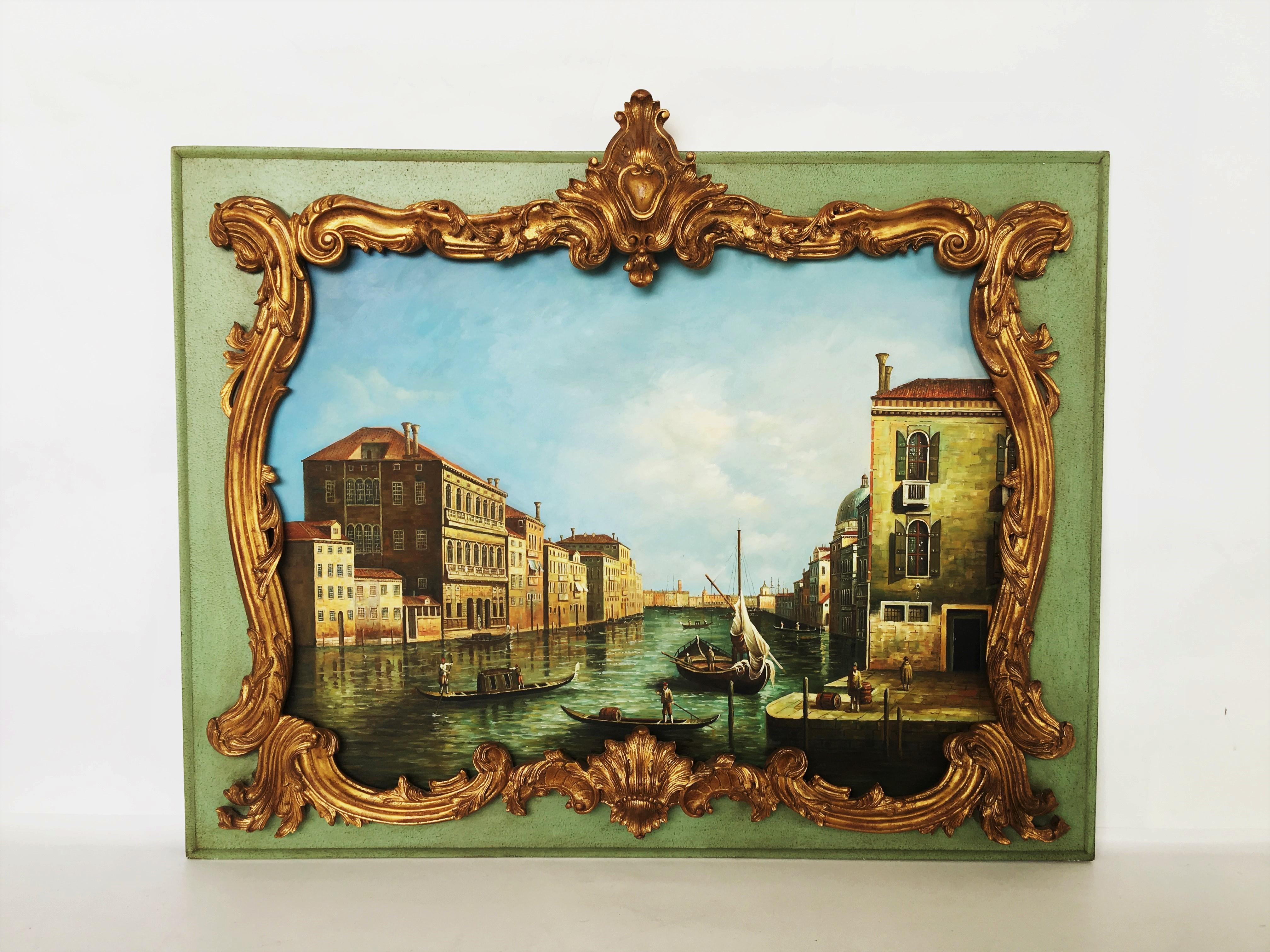 Very high quality an opposing pair of 20th century Italian school oil paintings after the renowned British artist Alfred Pollentine (1836-1890). Framing the paintings are exquisite carved qiltwood fillets, foliate design and green color. 
Both