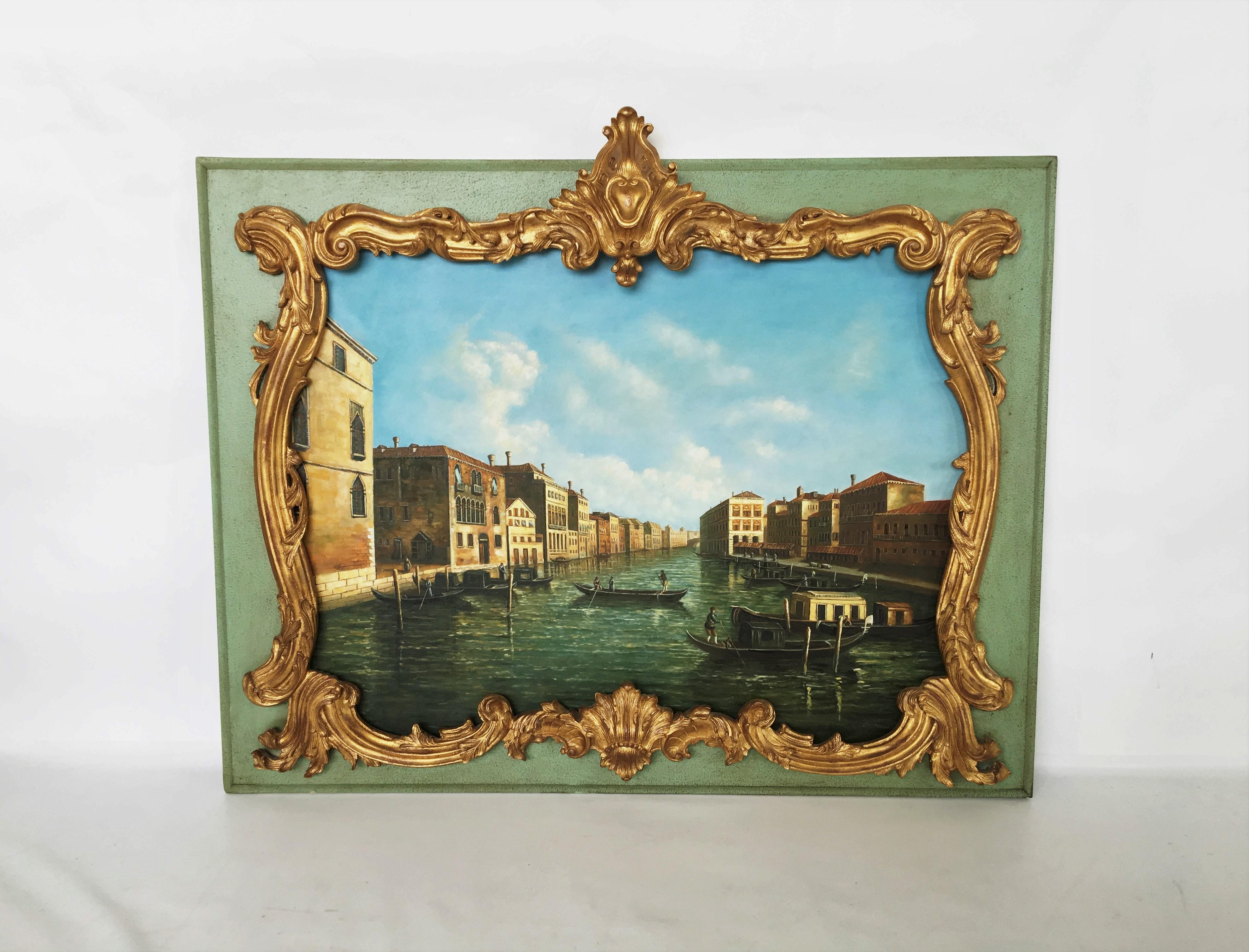 Wood Attractive Pair of Large Oil Painted & Framed Overdoors/Paintings, Italy