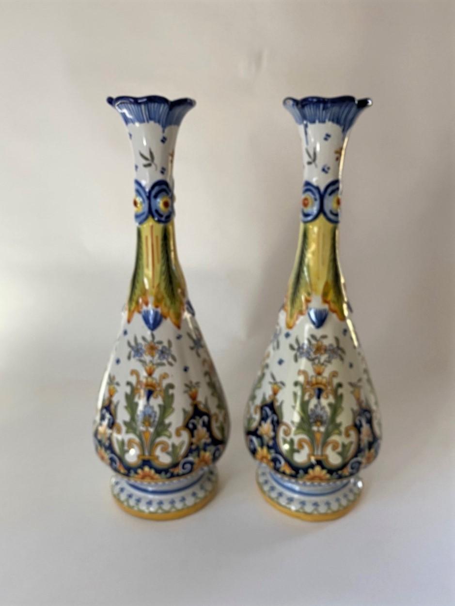 19th Century Attractive Pair of Old Faience Tall Vases from England, circa 1880 For Sale