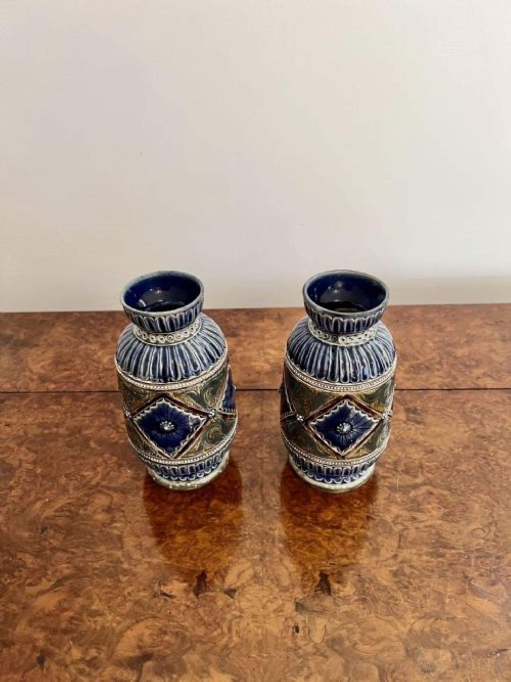 19th Century Attractive pair of quality antique Victorian Doulton Lambeth vases For Sale