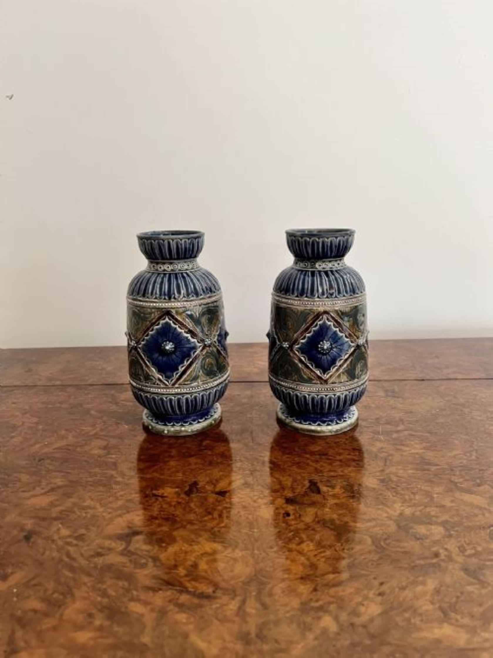 Ceramic Attractive pair of quality antique Victorian Doulton Lambeth vases For Sale