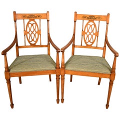Antique Attractive Pair of Satin Birch Painted Armchairs