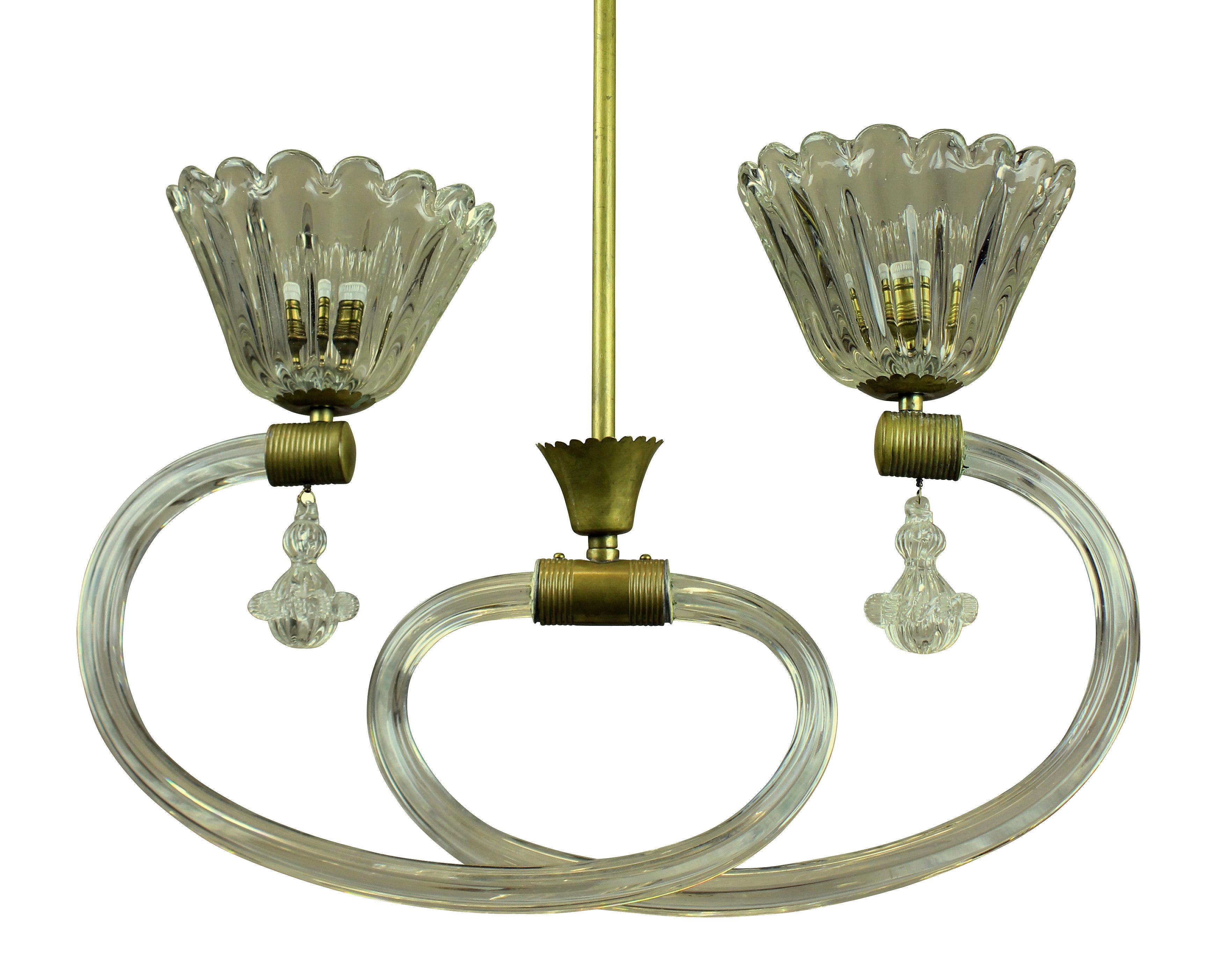 An Italian pendant light by Barovier in brass and hand blown glass.