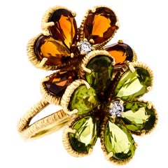 Attractive Peridot, Citrine and Diamond Flower Women's Ring