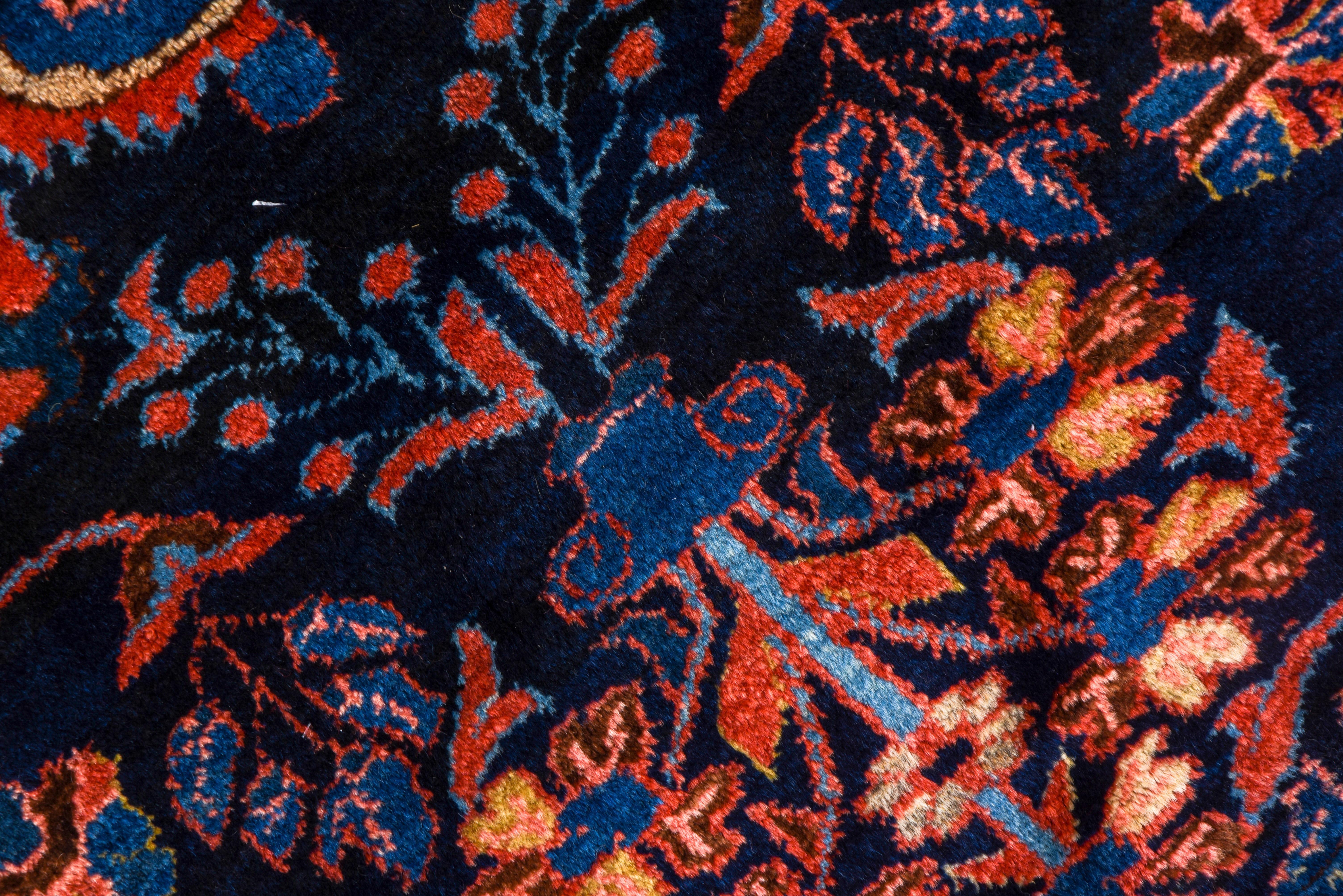 Attraktiver persischer Lilien-Teppich in Marineblau und Königsblau, leuchtende Farben (Stammeskunst)