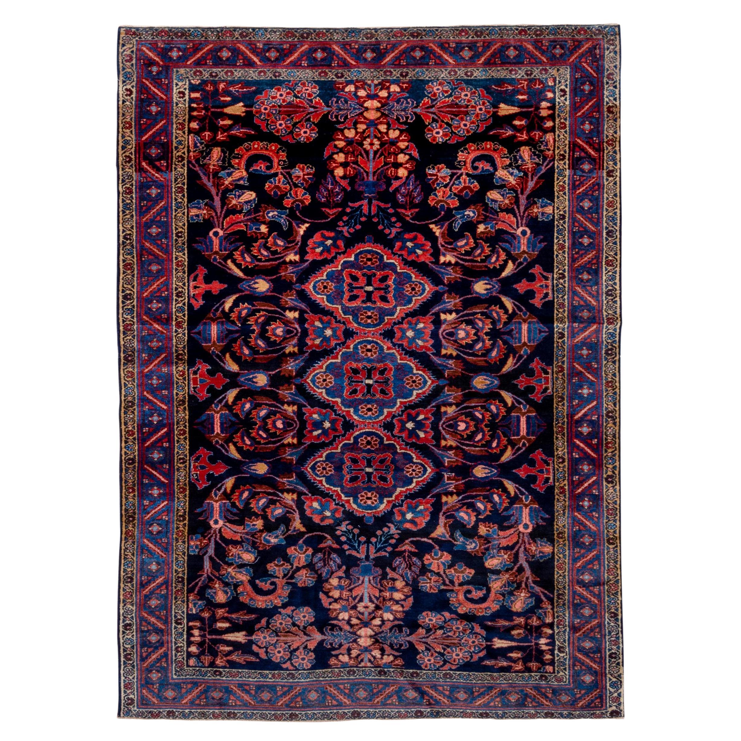 Attractive Persian Lilian Rug Navy Red & Royal Blue Allover Field, Bright Colors For Sale