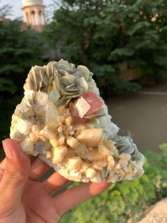 Attractive Pink Apatite Crystal On Albite With Muscovite Specimen From Pakistan