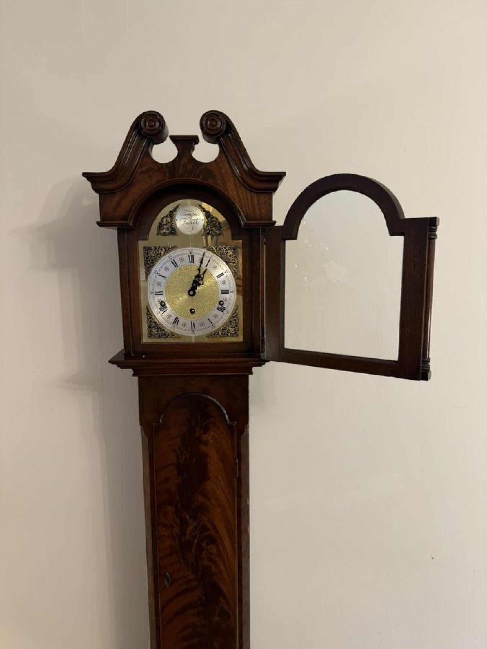 20th Century Attractive quality antique mahogany chiming grandmother clock For Sale