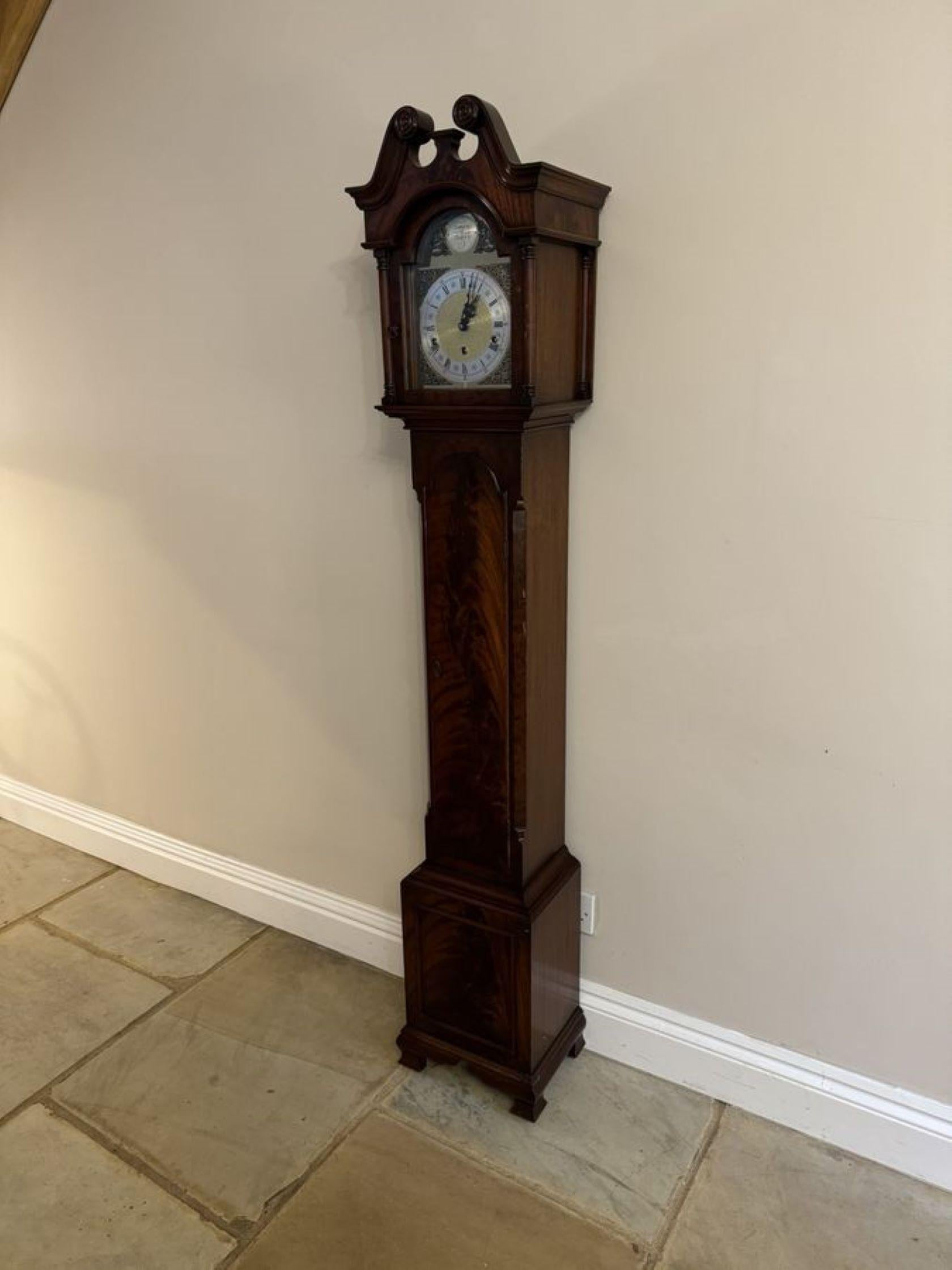 Attractive quality antique mahogany chiming grandmother clock For Sale 1