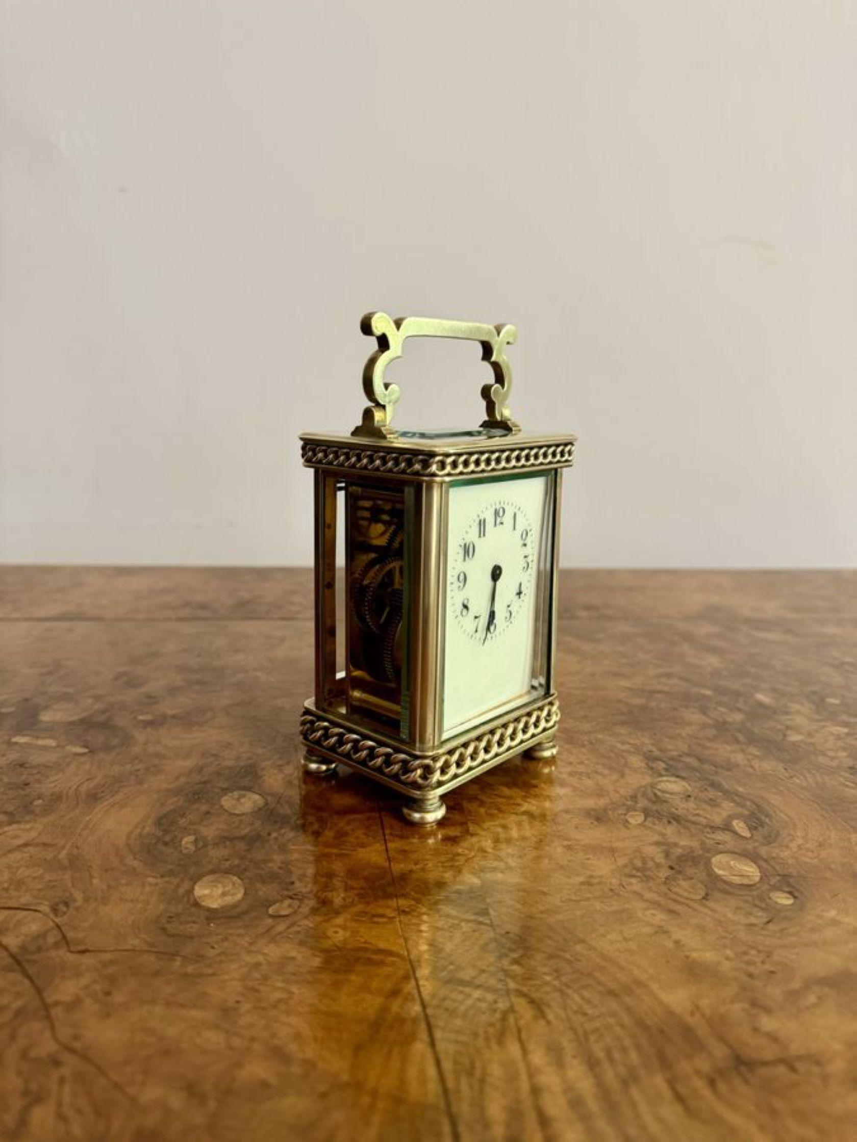Primo vittoriano Attraente orologio da carrozza in ottone antico di qualità vittoriana in vendita