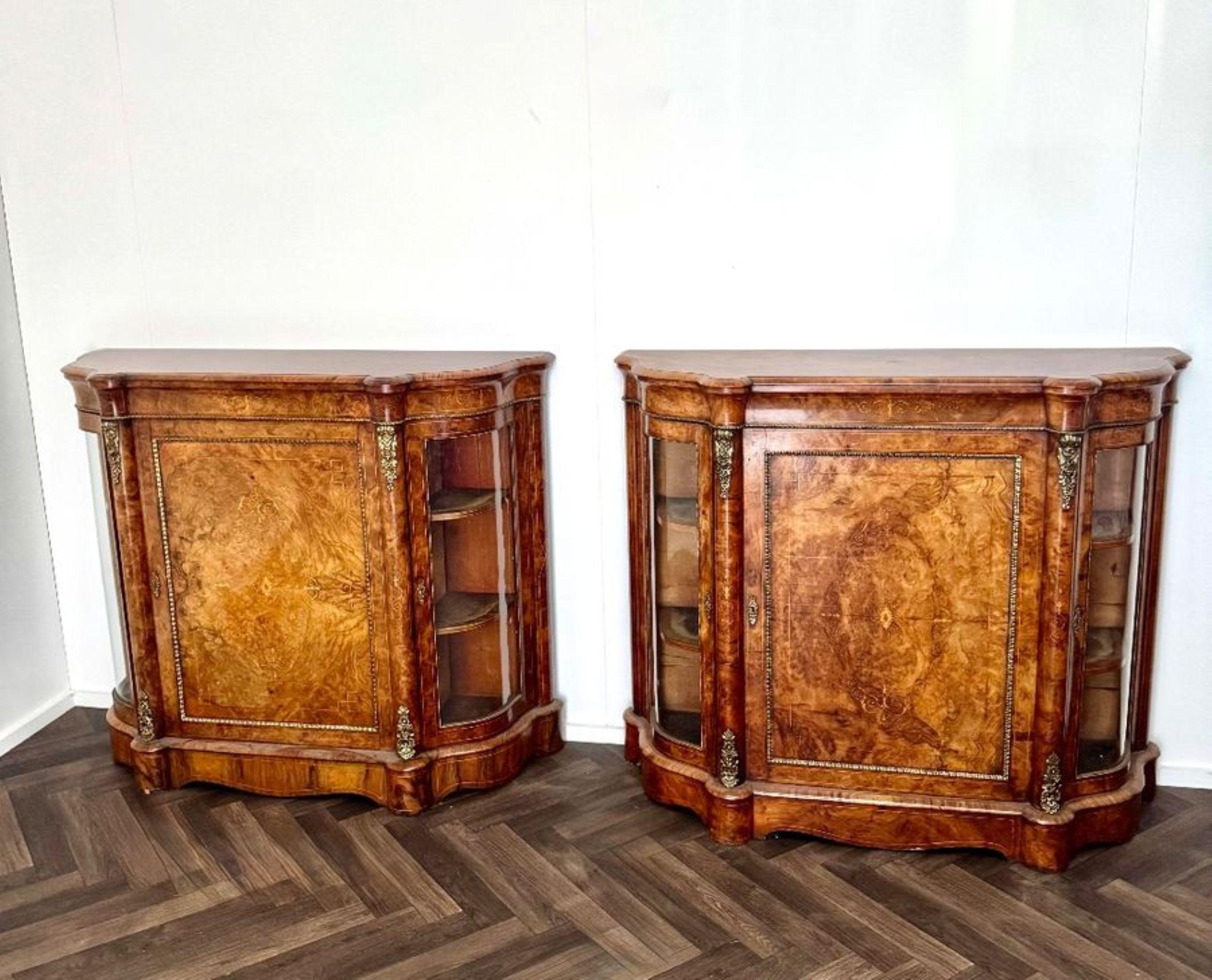 Attractive quality pair of antique Victorian burr walnut side cabinets For Sale 4