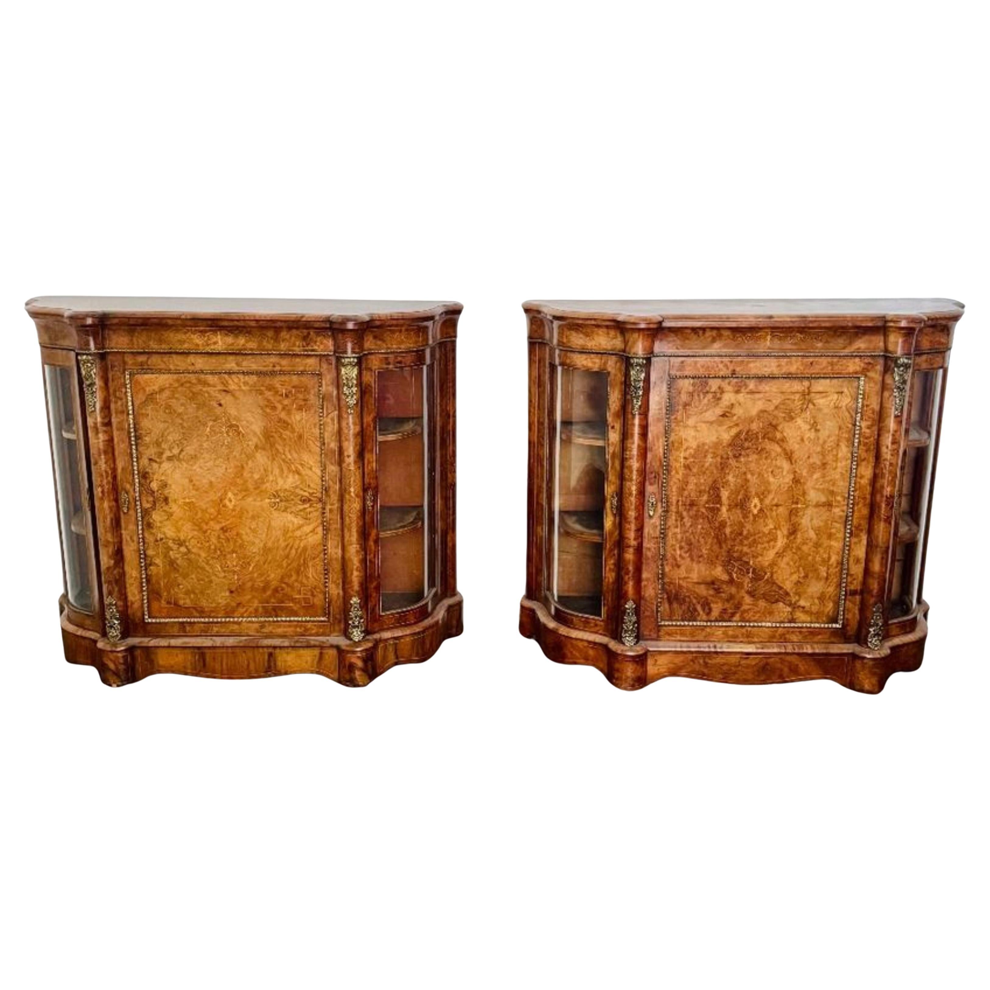Attractive quality pair of antique Victorian burr walnut side cabinets For Sale