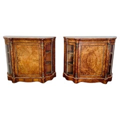 Attractive quality pair of antique Victorian burr walnut side cabinets