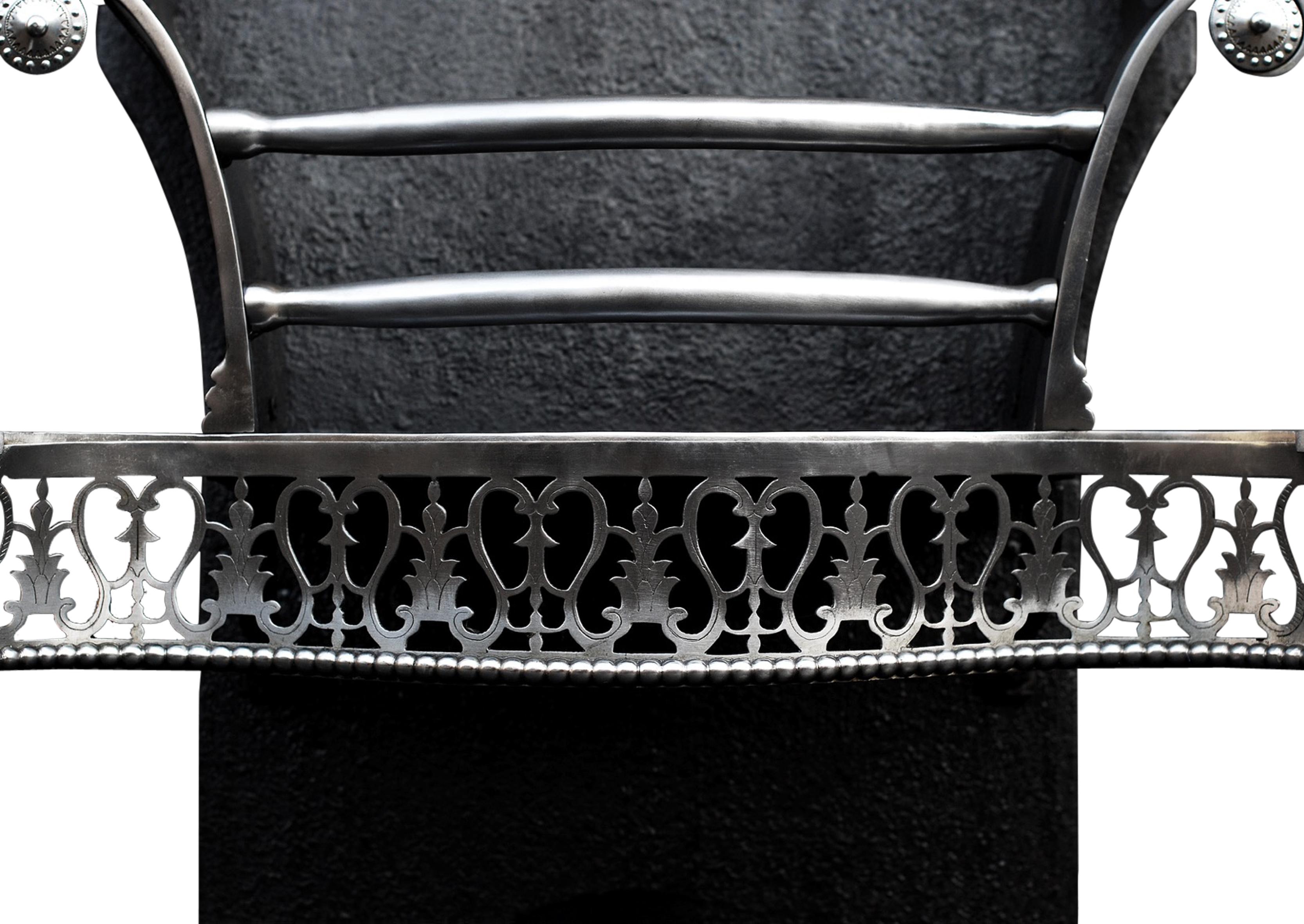 English Attractive Queen Anne Style Polished Steel Firegrate For Sale